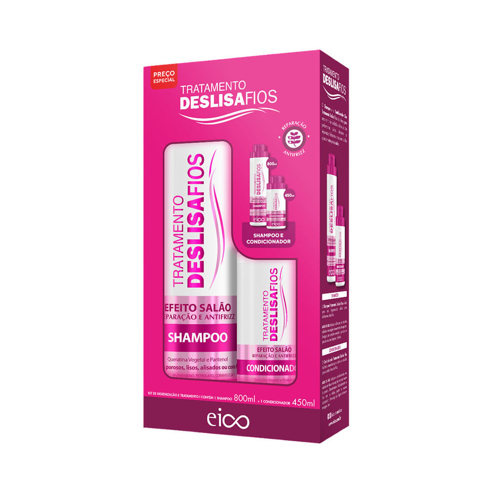 Kit Eico Efeito Salão Deslisa Fios - shampoo 800ml e condicionador 450ml