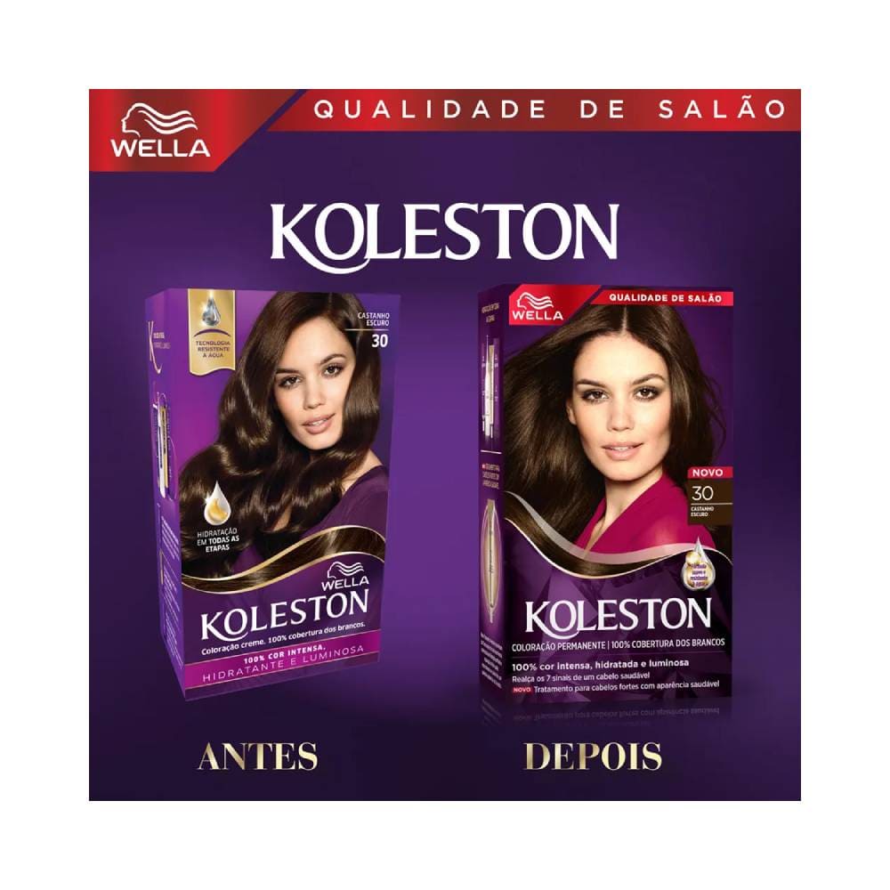 Comparativo antes e depois com resultado em castanho escuro brilhante
