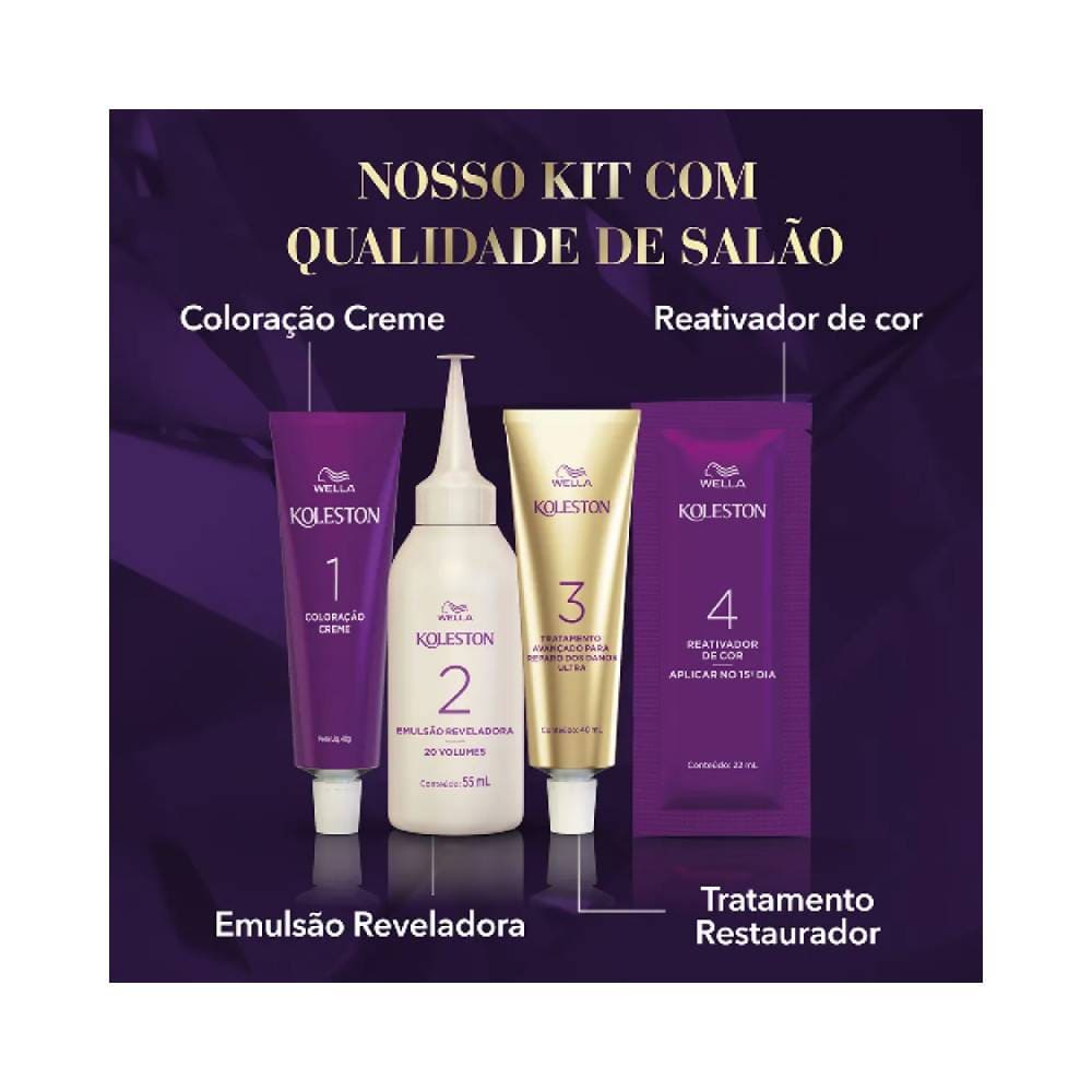 Componentes do kit Coloração Koleston Louro Avelã 73 Wella