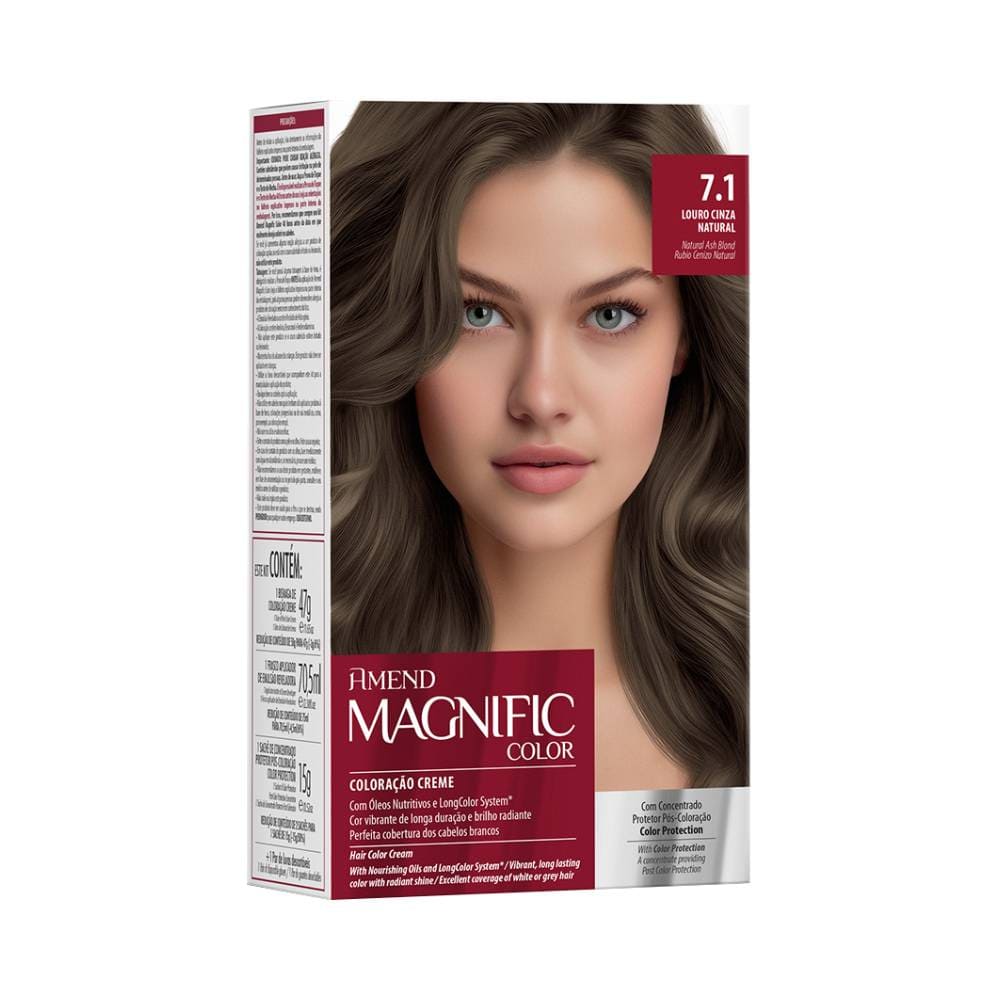 Embalagem da coloração Amend Magnific Color 7.1 Louro Cinza Natural