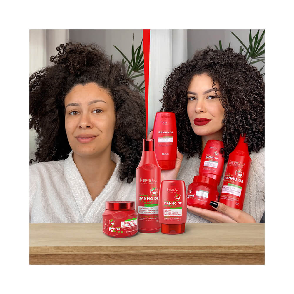 Antes e depois com o uso do Shampoo Forever Liss Banho de Morango 500ml