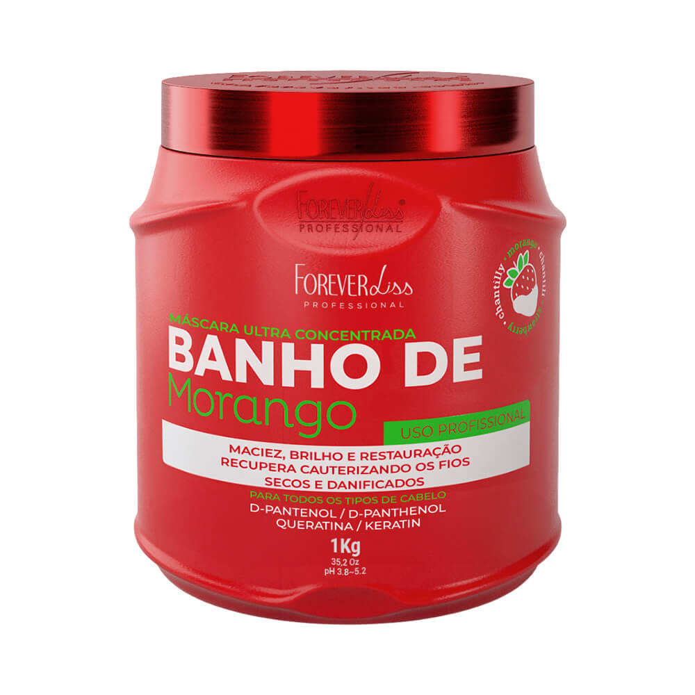 Pote vermelho da Máscara Forever Liss Banho de Verniz Morango 1kg