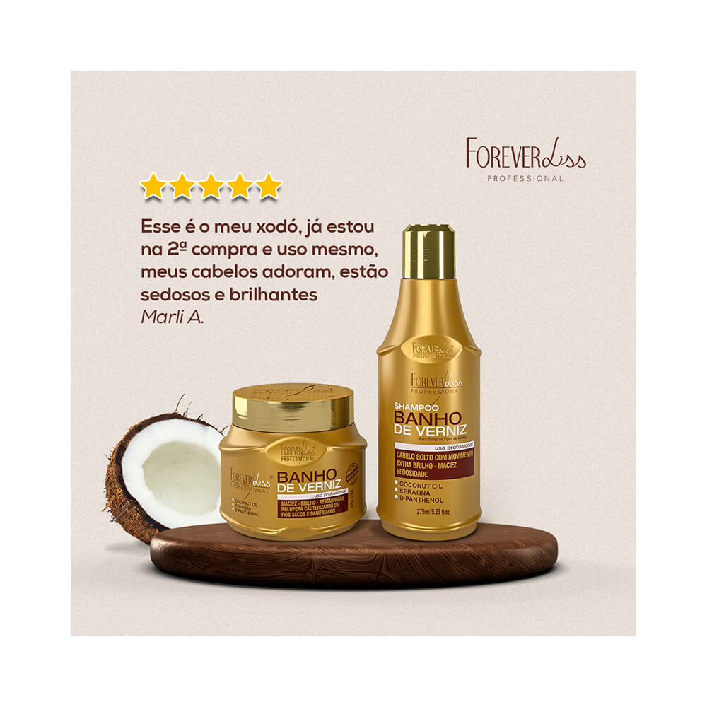 Produtos do Kit Banho de Verniz sobre base com coco