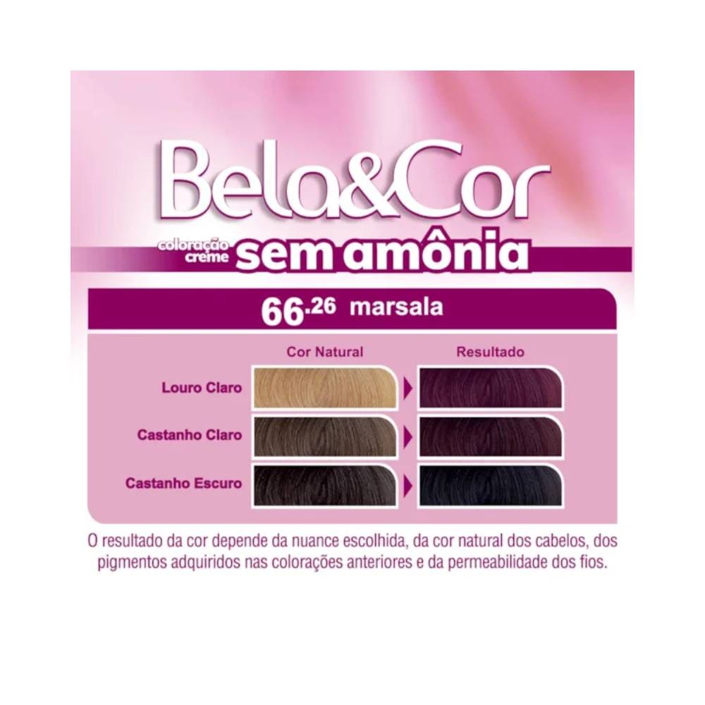Tabela de cores da coloração Bela&Cor 66.26 Marsala
