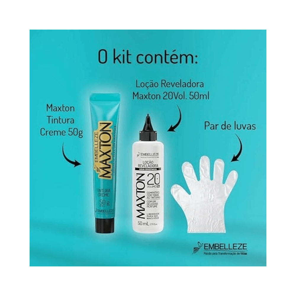 Kit Maxton Embelleze: tinteiro, revelador e luvas