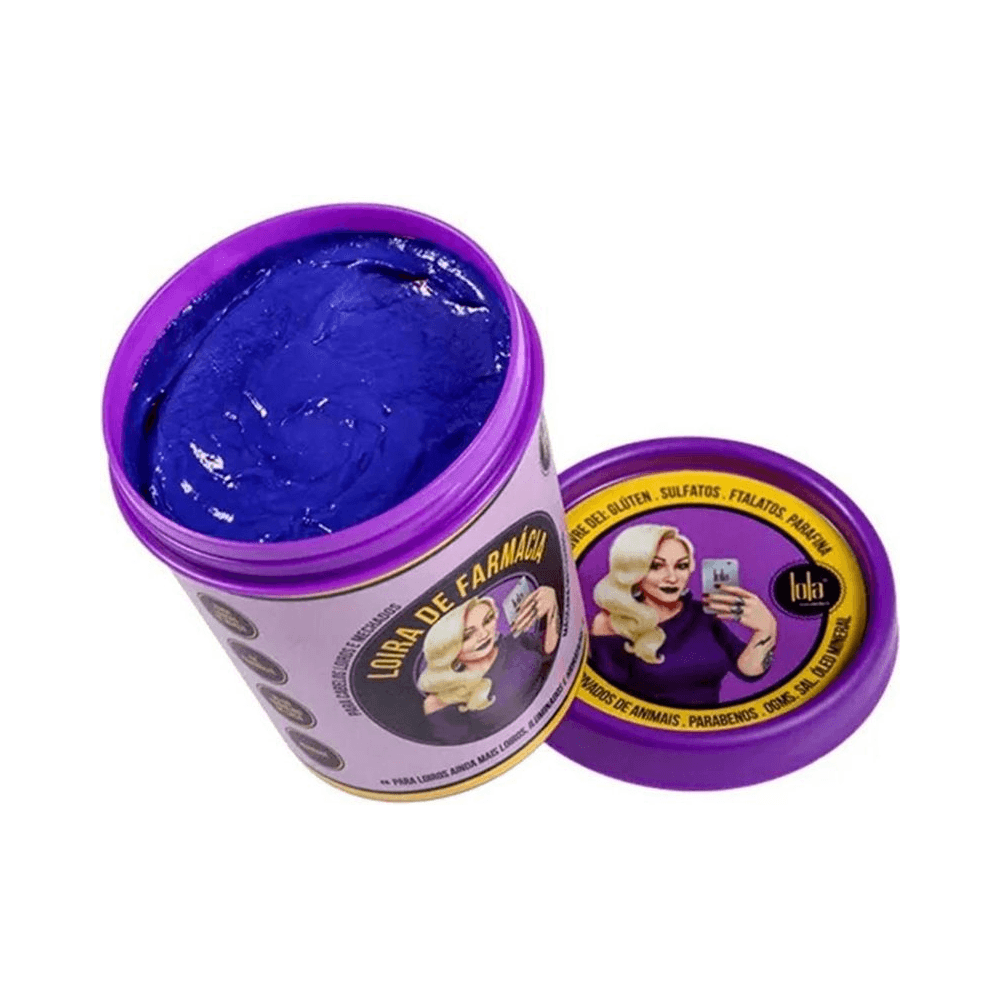 Pote aberto mostrando creme matizador azul/violeta intenso