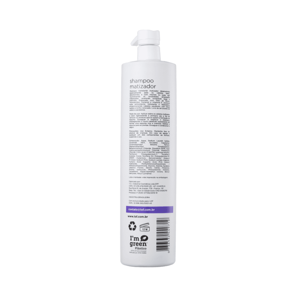 Verso do frasco LOF Silver 1L com instruções e selo reciclável