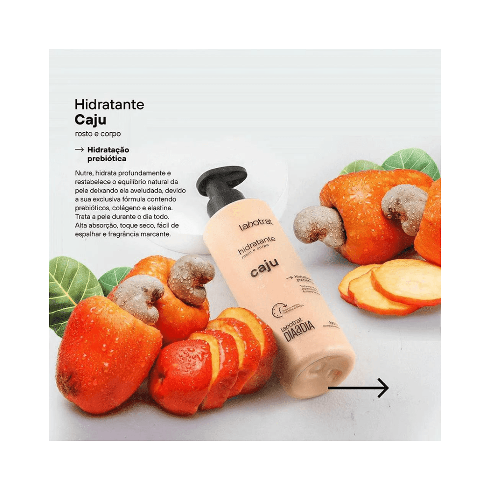 Hidratante Labotrat Caju 190ml com frutas de caju e destaque de ativos