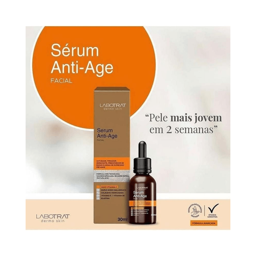Imagem promocional do Sérum Anti-Age Labotrat com destaque 'Pele mais jovem em 2 semanas'