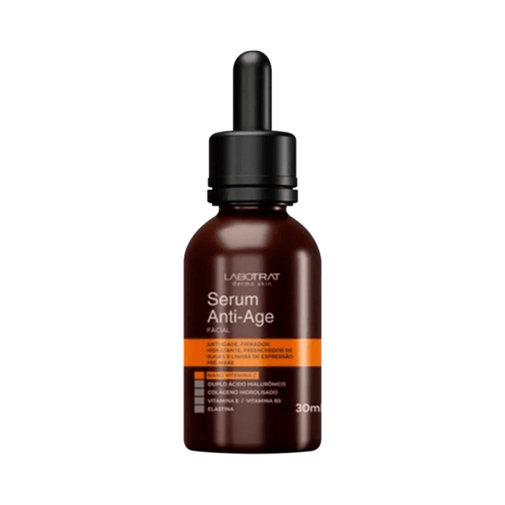 Close-up do frasco âmbar do Sérum Firmador Labotrat 30ml com conta-gotas