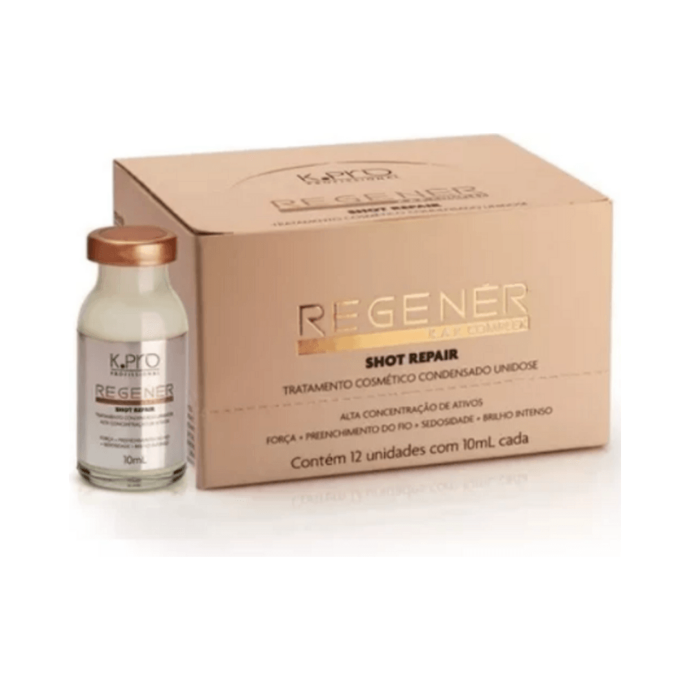 Caixa rosa perolada com ampolas K.Pro Regenér Shot Repair e acabamento dourado