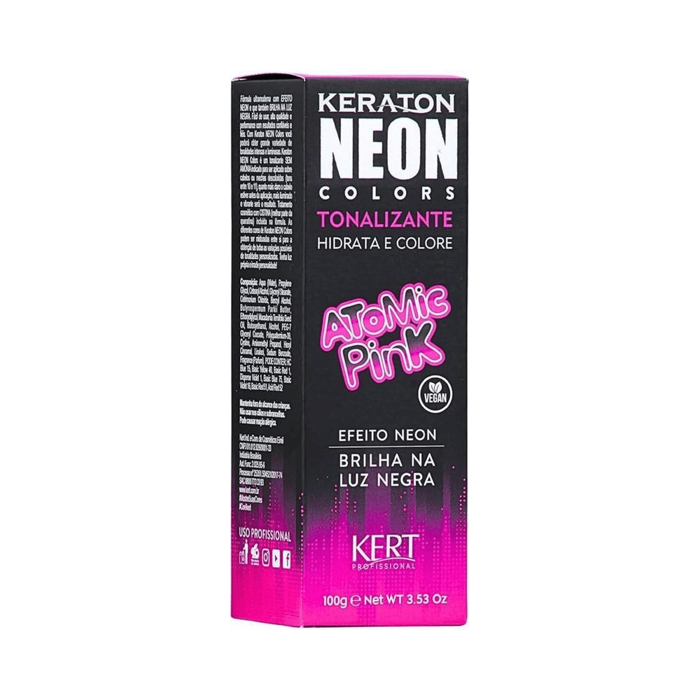 Caixa frontal Keraton Neon Colors Atomic Pink com selo vegan