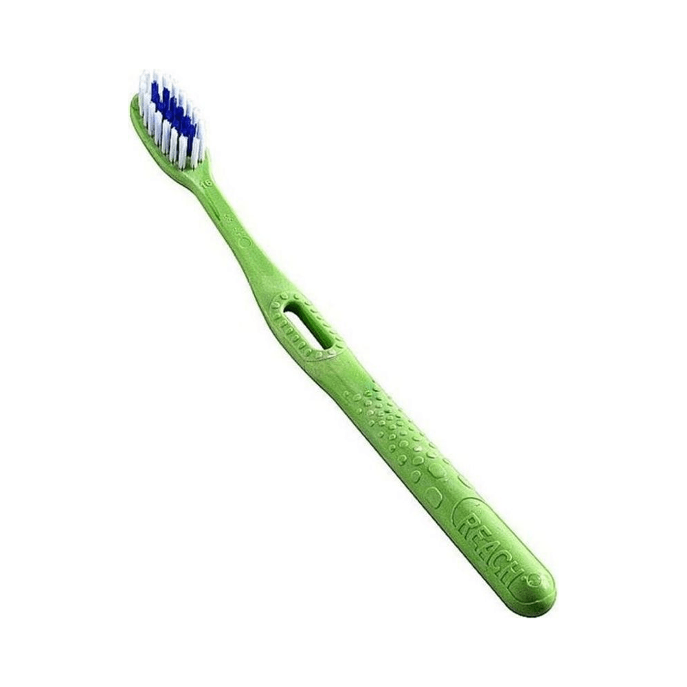 Escova Reach Eco sem embalagem mostrando design ergonômico e acabamento antiderrapante