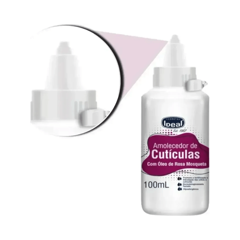 Detalhe do bico aplicador do Amolecedor de Cutículas Ideal 100ml