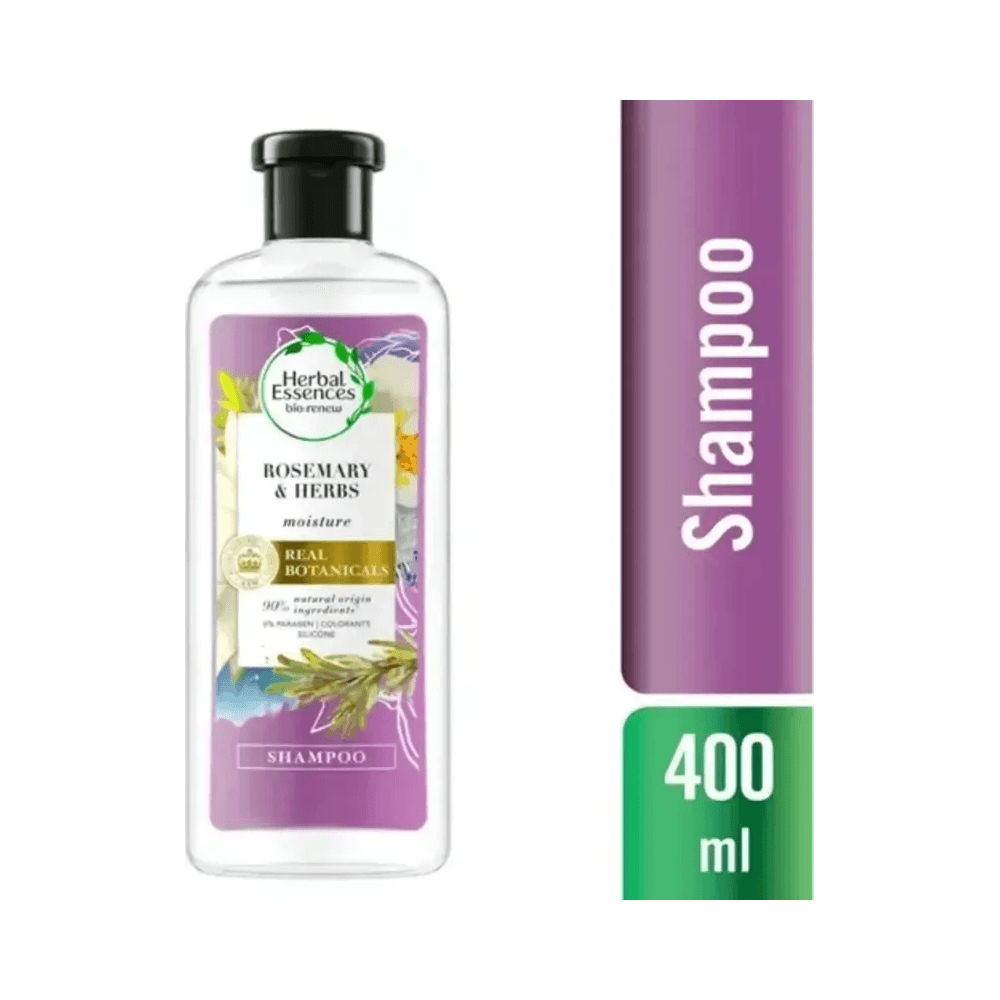 Frasco de Shampoo Herbal Essences Rosemary & Herbs 400ml com indicação de 400 ml