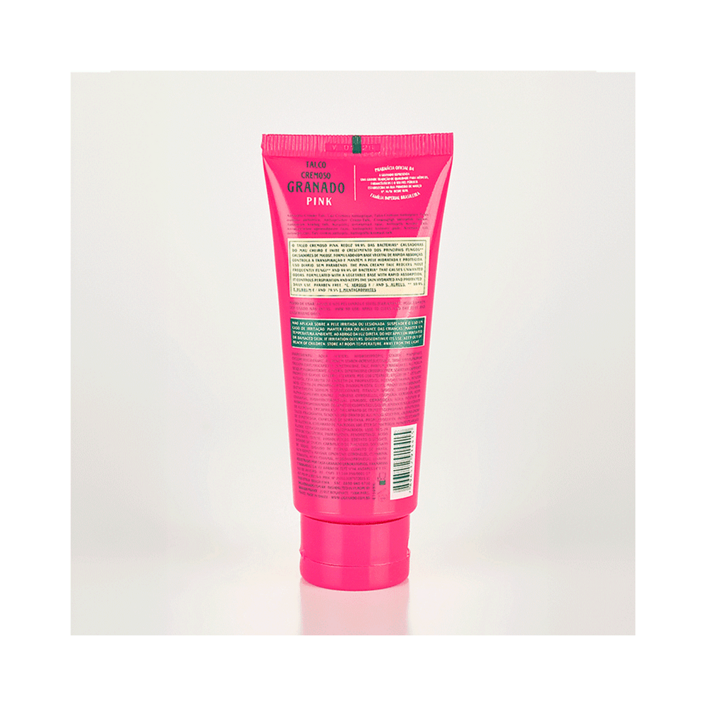 Talco Cremoso Granado Pink 100g - visão traseira com instruções