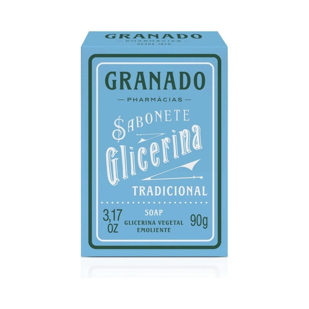 Embalagem azul do Sabonete Granado Glicerinado Tradicional 90g
