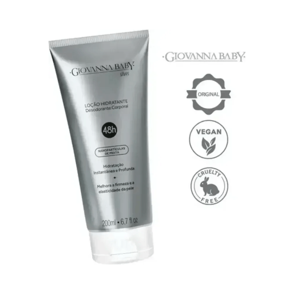 Loção Giovanna Baby Silver 200ml com selos Vegan e Cruelty Free