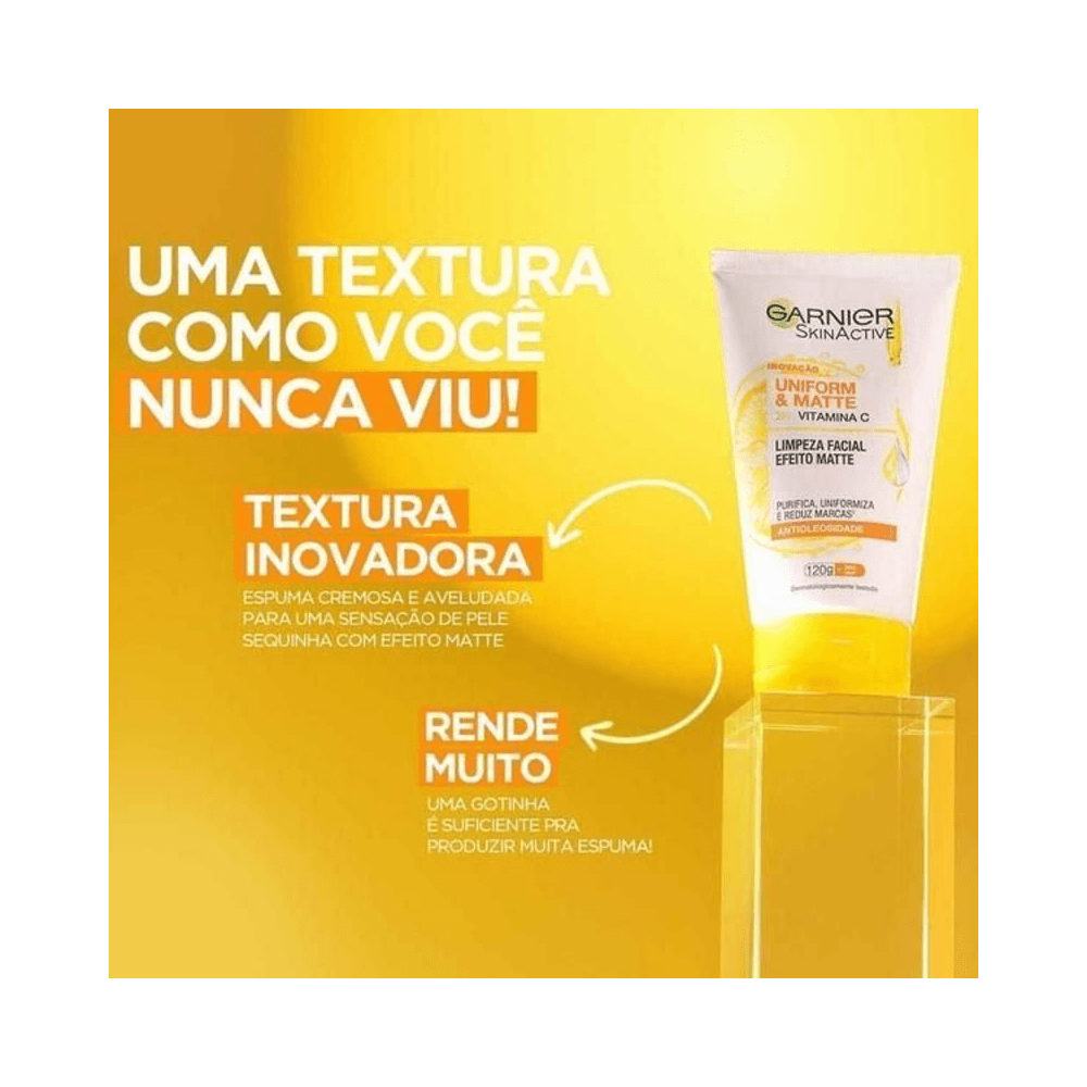 Produto em pedestal com fundo amarelo destacando textura cremosa e rendimento