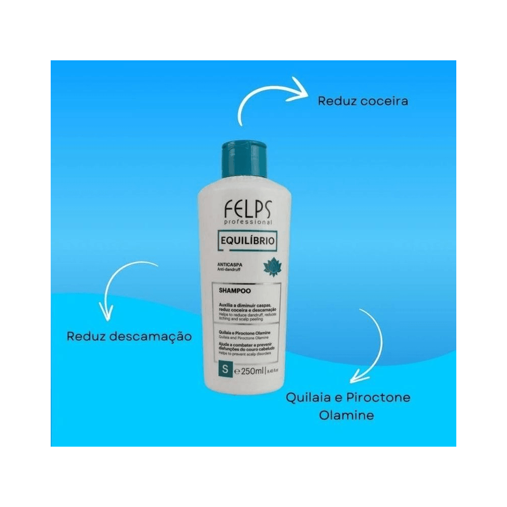 Imagem promocional do Shampoo Felps Equilíbrio 250ml com benefícios destacados