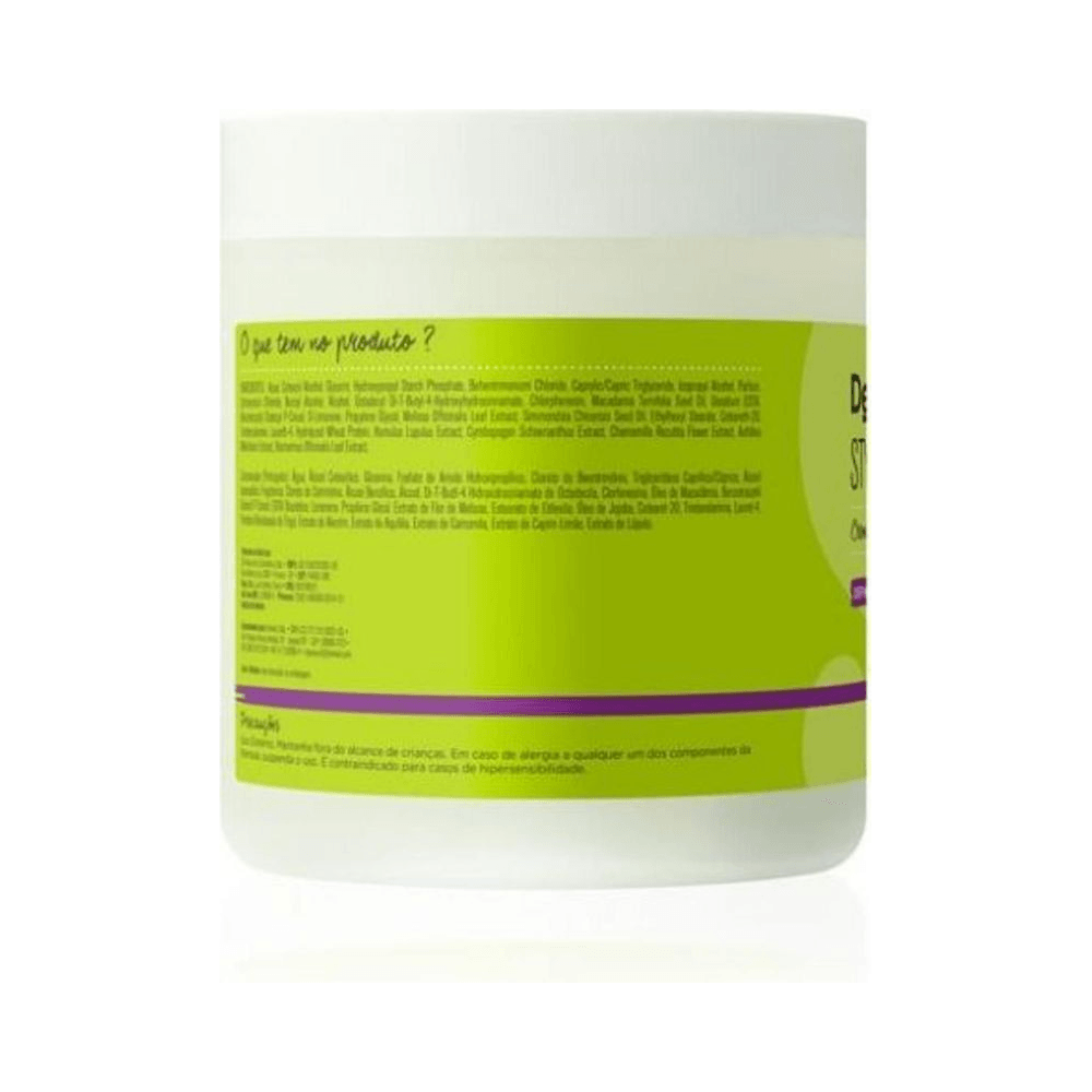 Visão traseira do pote DevaCurl Styling Cream mostrando painel de ingredientes
