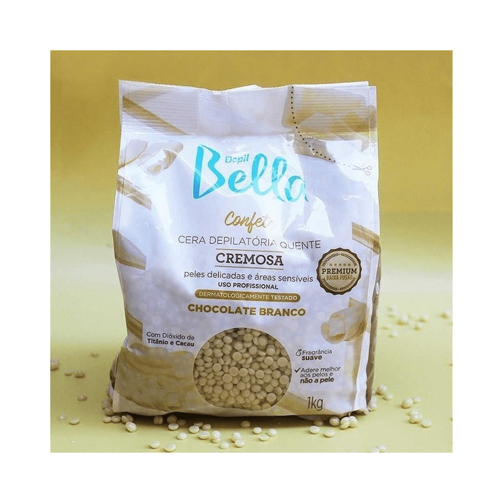 Pacote Cera Depil Bella com grânulos espalhados
