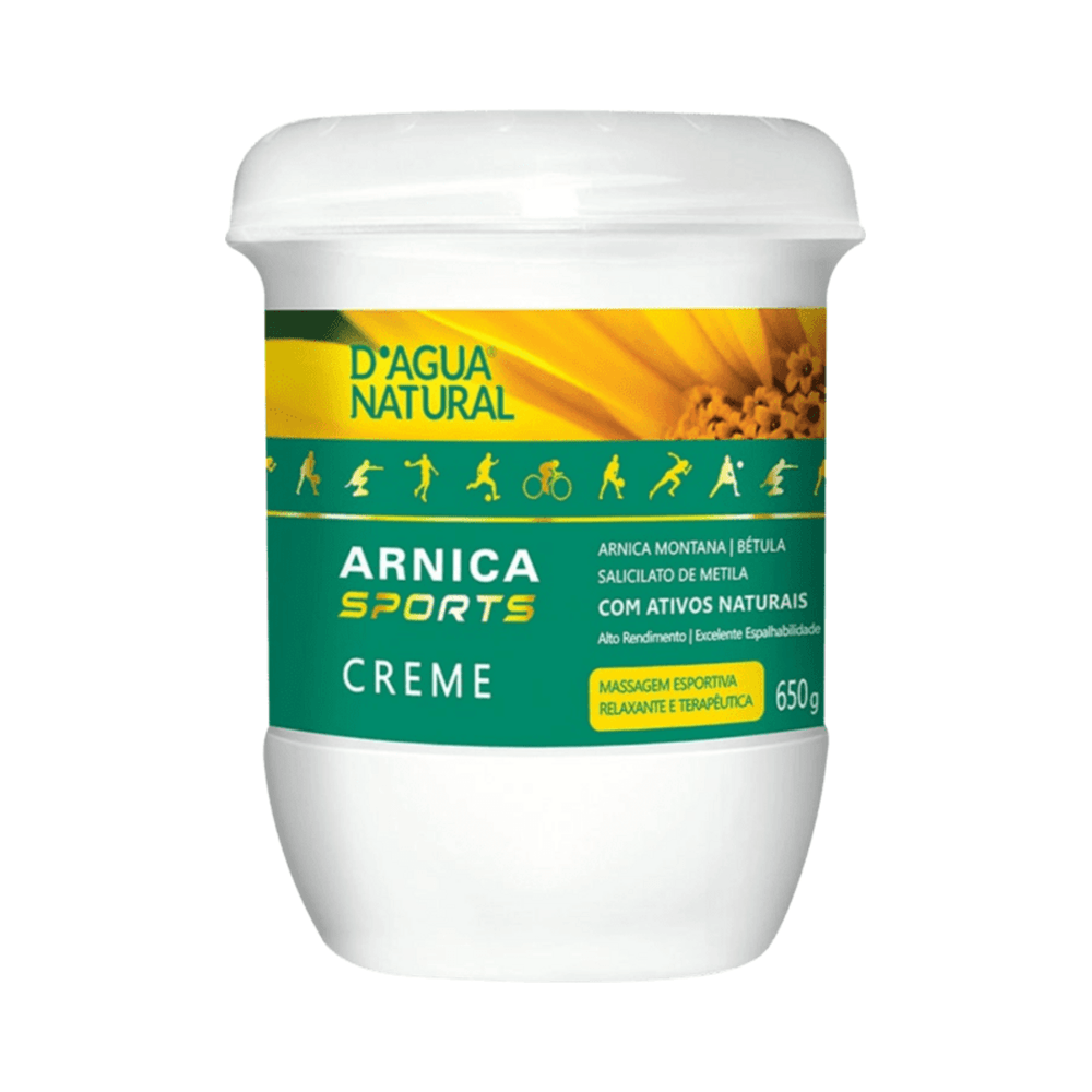 Embalagem do Creme Arnica Sports com rótulo verde
