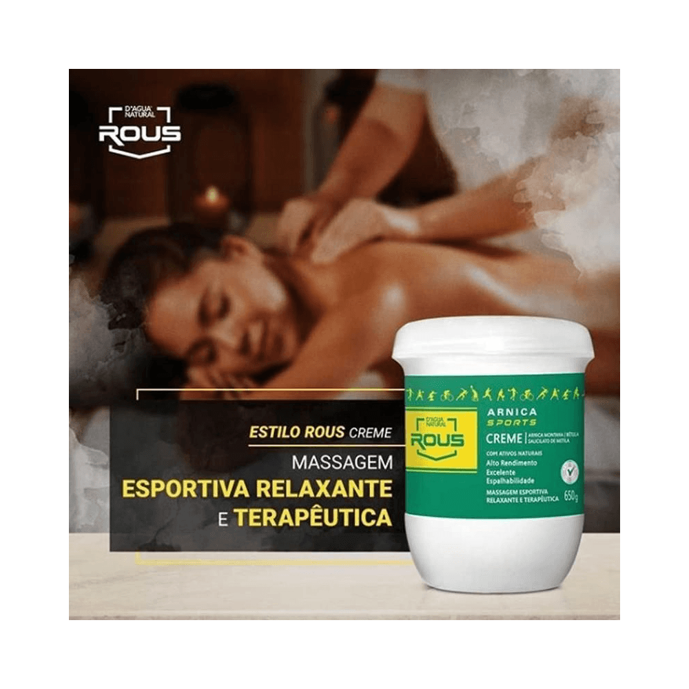 Pote do creme Arnica Sports em ambiente de massagem