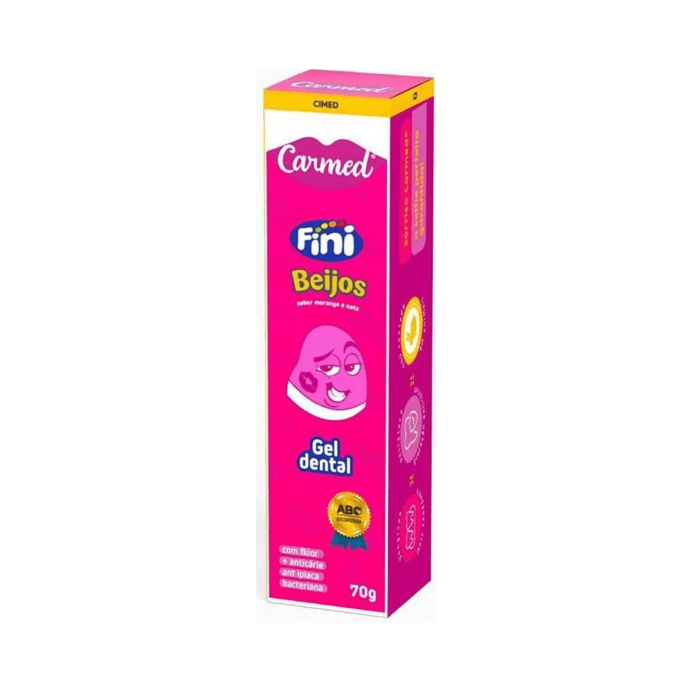 Embalagem externa do Gel Dental Carmed Fini Beijos 70g