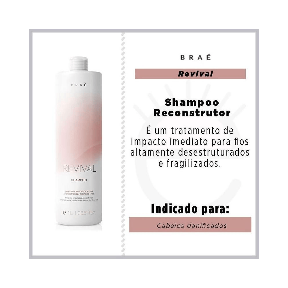 Imagem promocional Shampoo Braé Revival Resgate 1000ml com descrição do tratamento