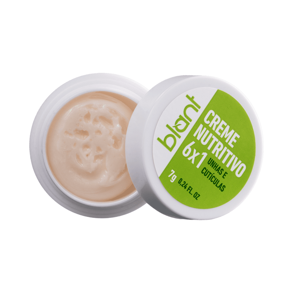 Pote aberto mostrando textura cremosa do Creme Blant Unhas e Cutículas 6x1