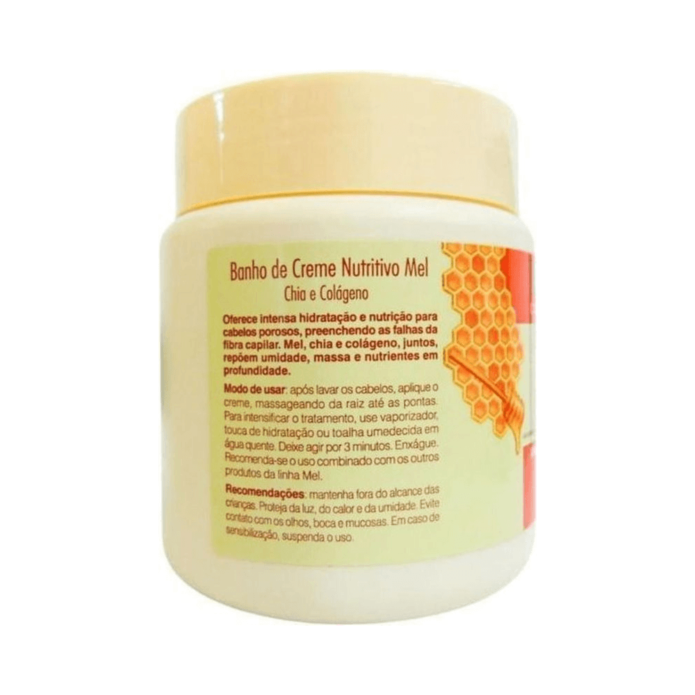 Parte traseira do pote com instruções de uso do Banho de Creme Bio Extratus Mel