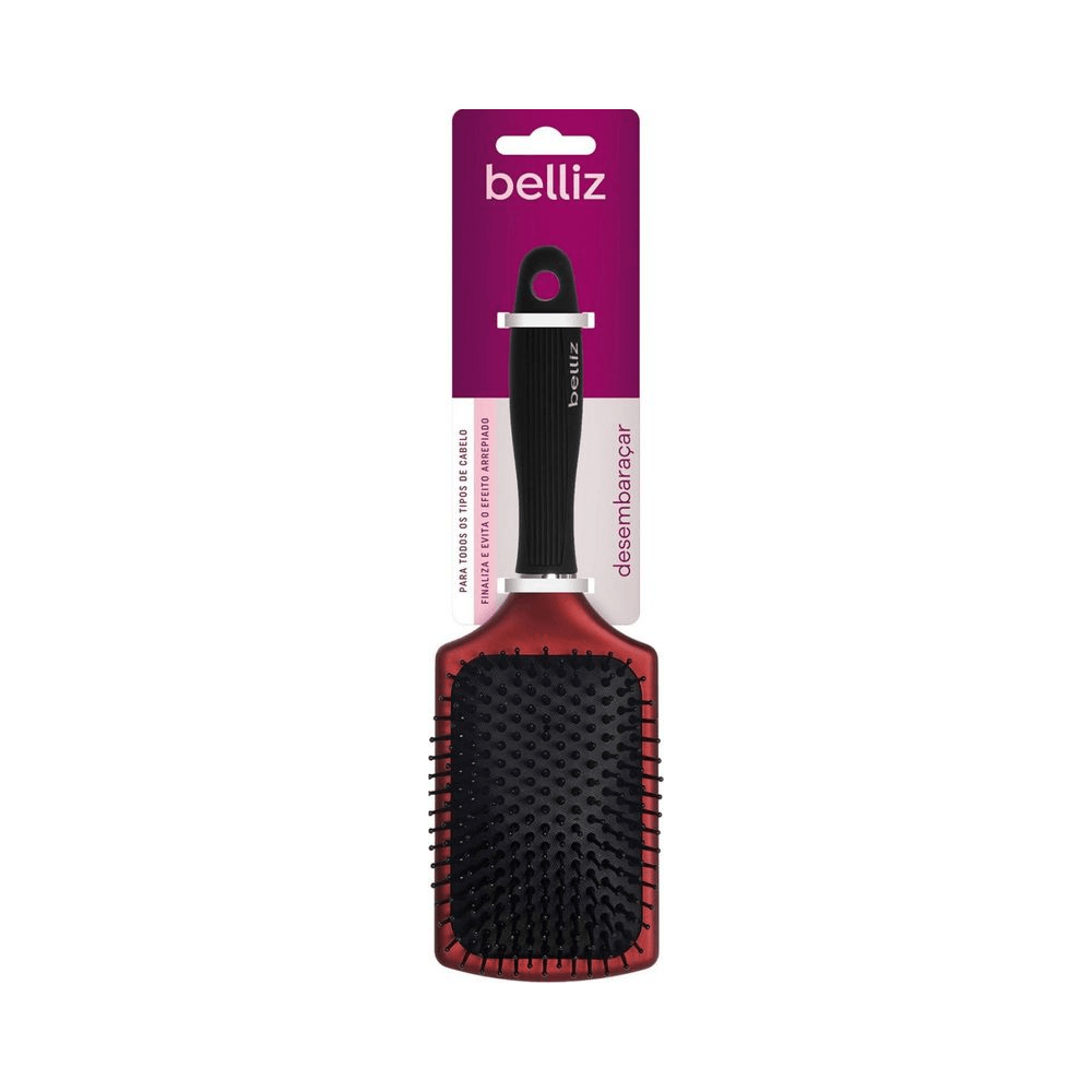 Escova Belliz Ion Racket 295 em embalagem retail, corpo vermelho e almofada preta