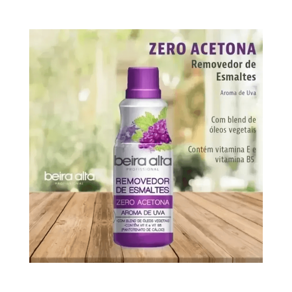 Removedor de Esmalte Beira Alta Uva 90ml em ambiente promocional com destaque para aroma de uva