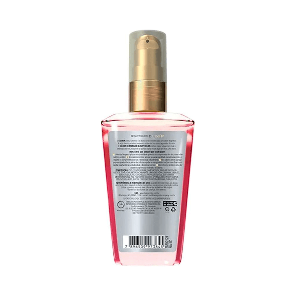 Verso do frasco Elixir BeautyColor Ceramidas 40ml com informações e composição