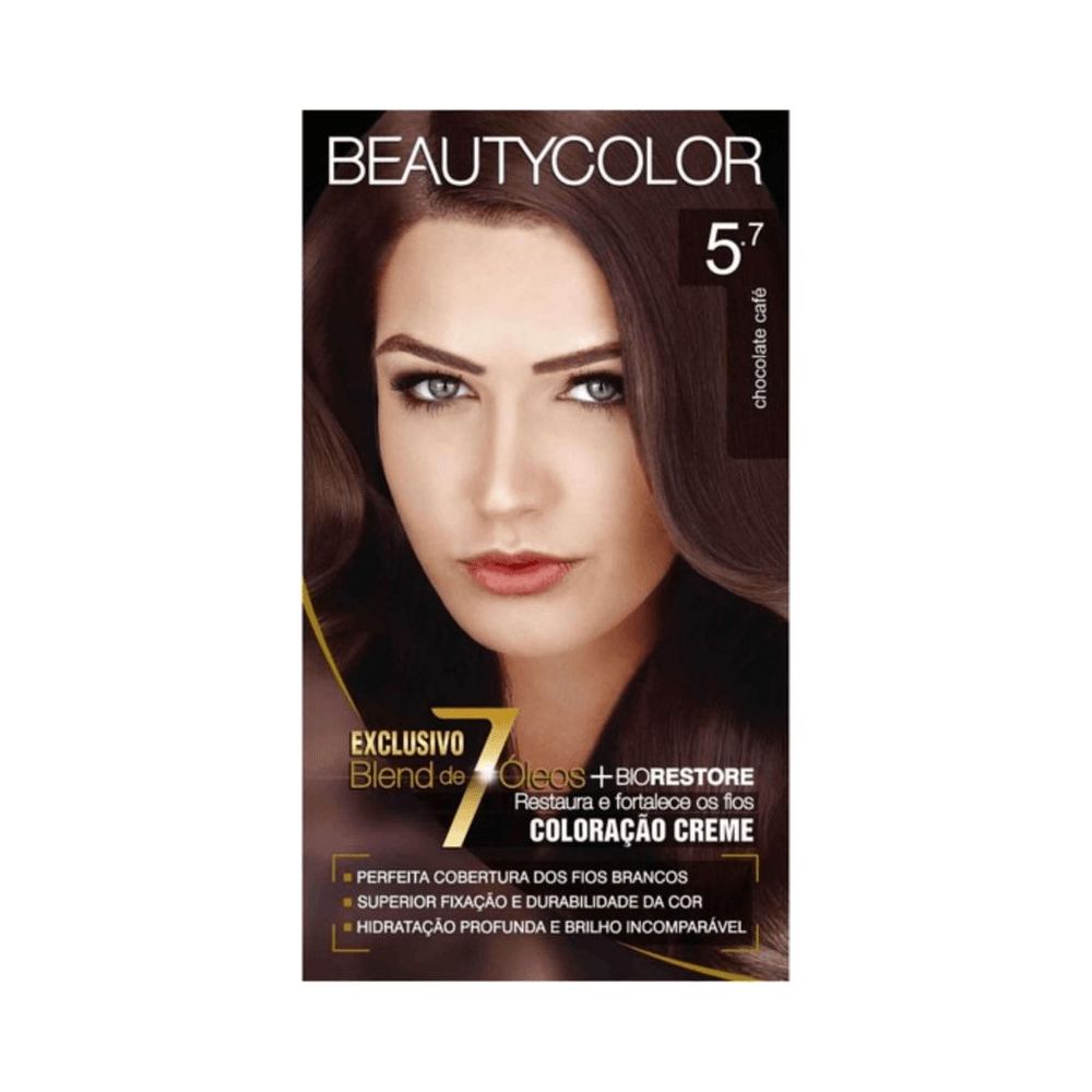 Frente da caixa Beauty Color 5.7 Chocolate Café com informações principais