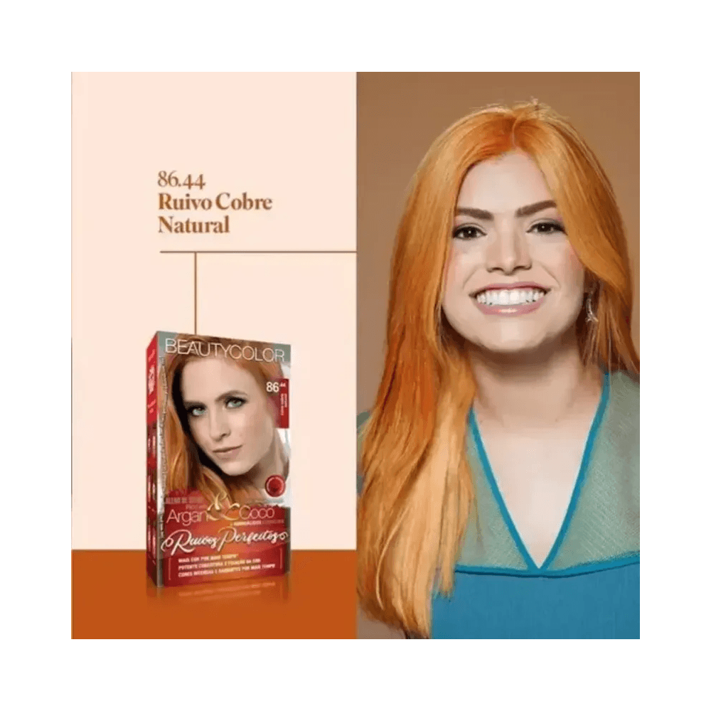 Resultado da cor 86.44 em modelo com cabelo ruivo cobre