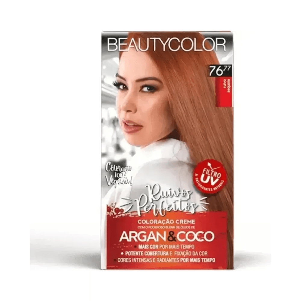 Embalagem Beauty Color 76.77 mostrando selo Filtro UV e ingredientes