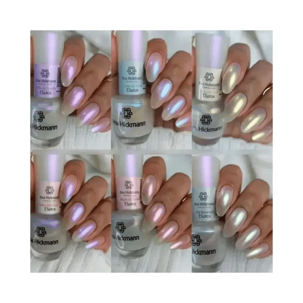 Montagem mostrando variações de reflexos perolados do esmalte Ana Hickmann Cordão de Pérolas