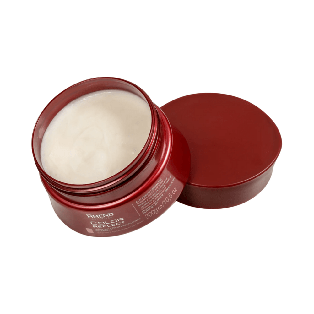 Pote aberto da Máscara Amend Expertise Color Reflect 300g mostrando textura cremosa