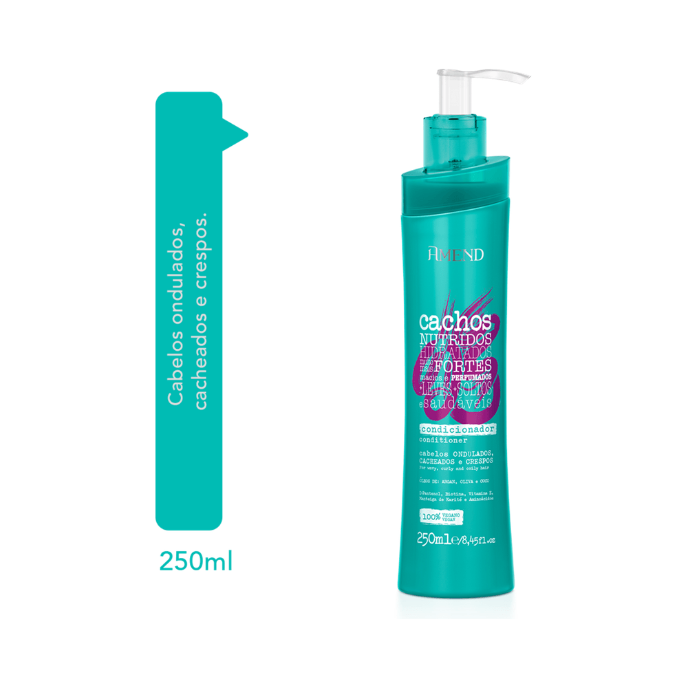 Condicionador Amend Cachos Nutridos 250ml em fundo branco com informação de 250ml