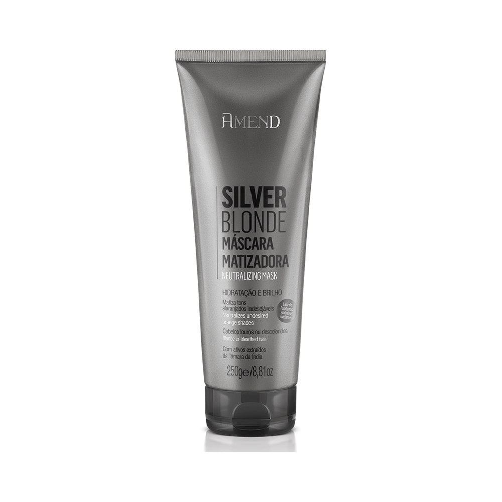 Tubo Amend Silver Blonde 250g - rótulo prateado, indicação para cabelos loiros e descoloridos