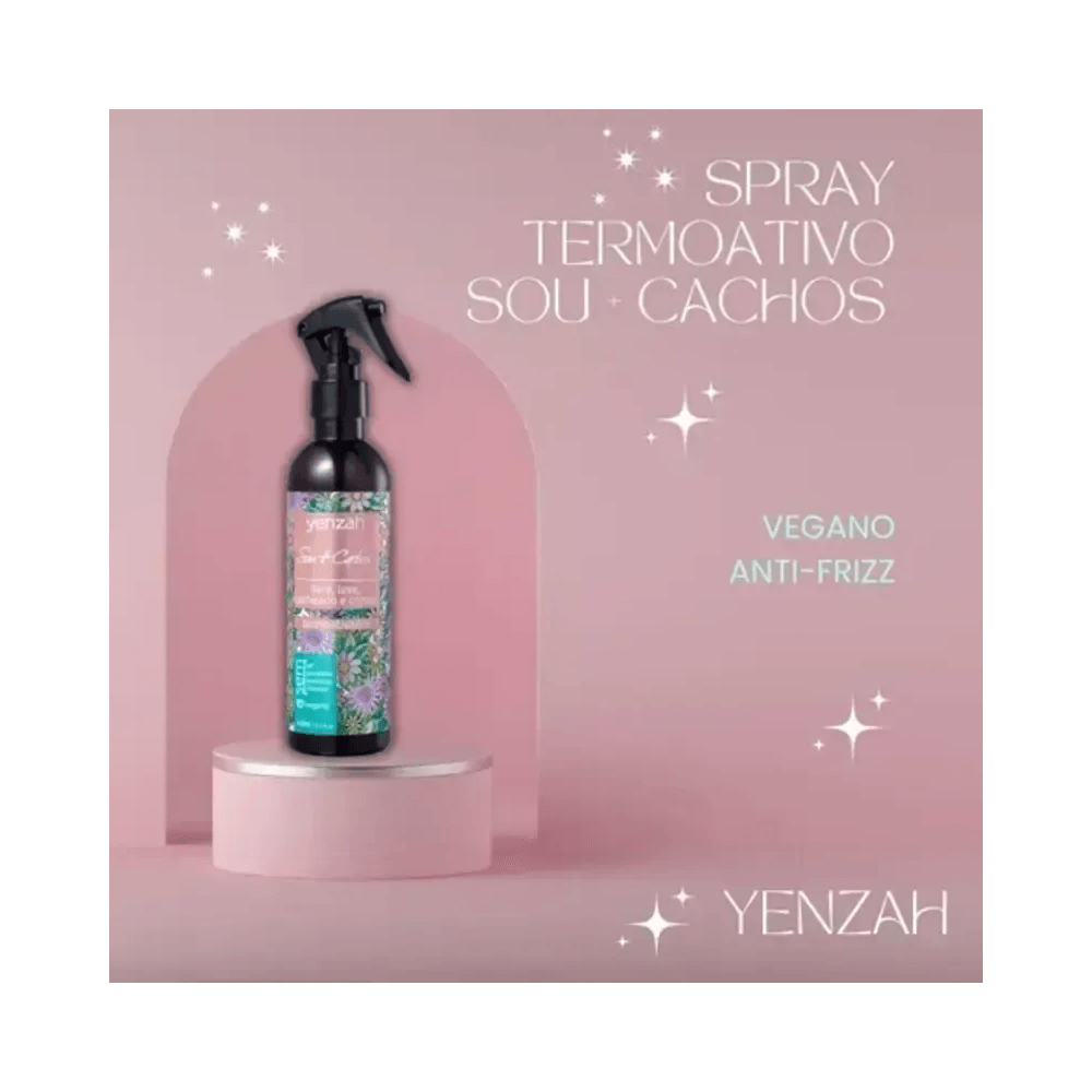 Composição publicitária Yenzah Sou + Cachos sobre fundo rosa