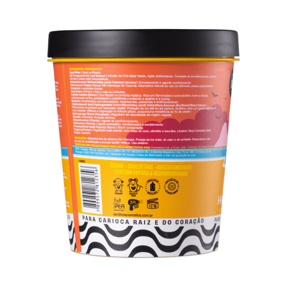 Máscara Hidronutritiva Lola Ela é Carioca 450g - vista traseira com ingredientes e certificações