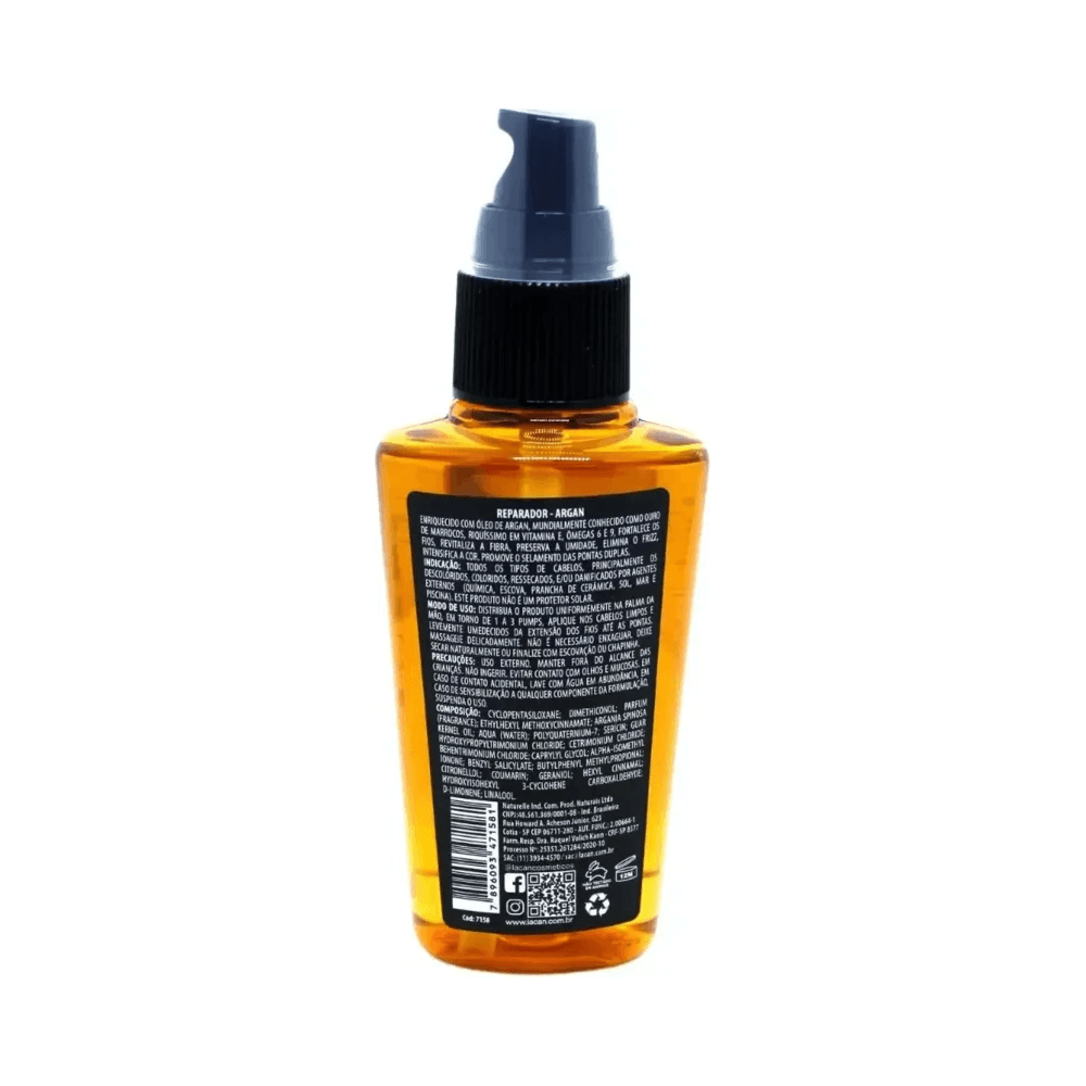 Verso do frasco com informações e pump do Reparador Lacan 55ml