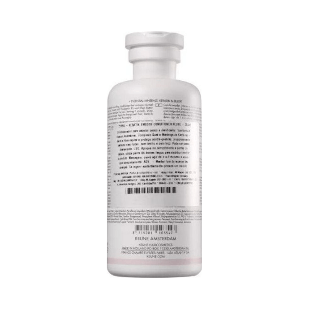 Verso do frasco Keune Care Keratin Smooth mostrando ingredientes e instruções