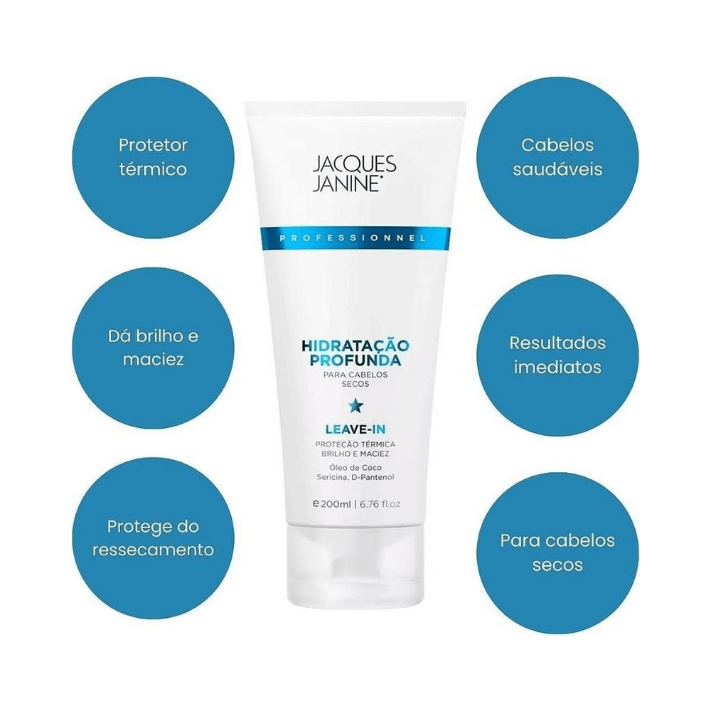 Leave-In Jacques Janine Hidratação Profunda 200ml com benefícios destacados