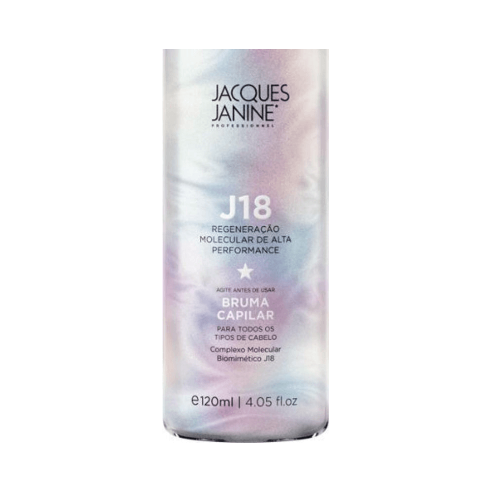 Close no rótulo perolado da Bruma Capilar J18 Jacques Janine 120ml