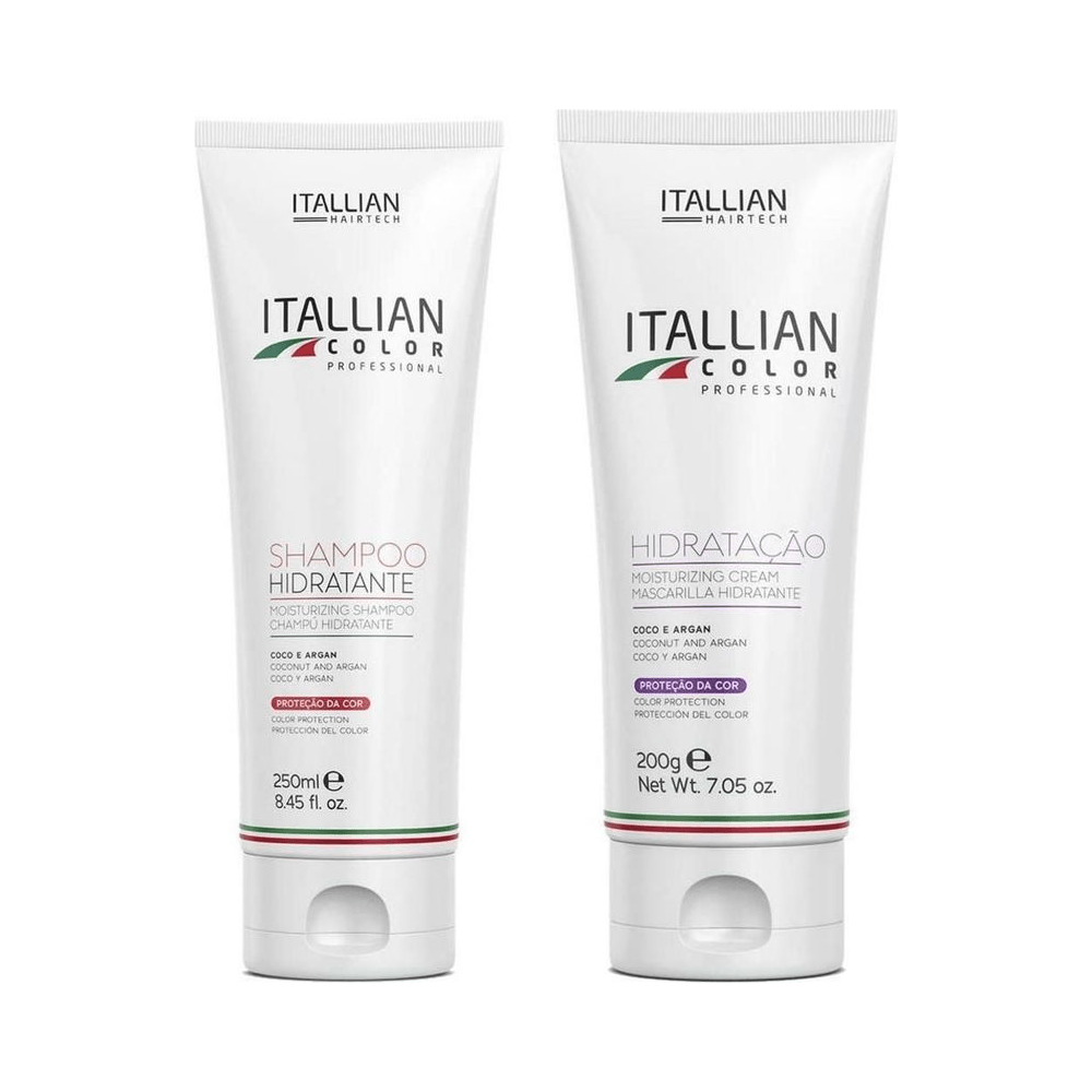 Shampoo Hidratante 250ml e Hidratação 200g Itallian Color em fundo branco