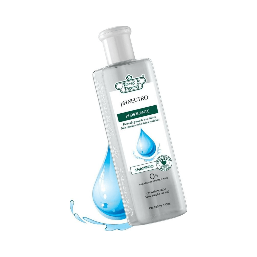 Frasco inclinado do Shampoo Flores & Vegetais pH Neutro Purificante 310ml